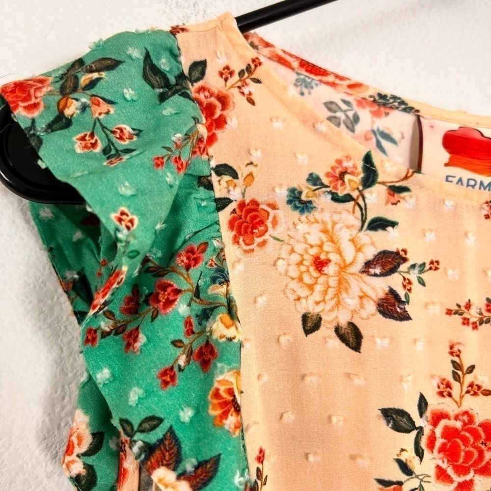 FARM Rio Cream Floral Ruffle Top with Teal Trim - Picture 5 of 16